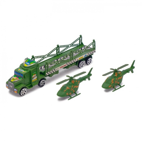 Грузовик инерционный «Военный автовоз», с 2 вертолетами, МИКС