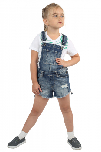 Детские джинсовые шорты-комбинезон с потертостями – выносливый премиум деним №521