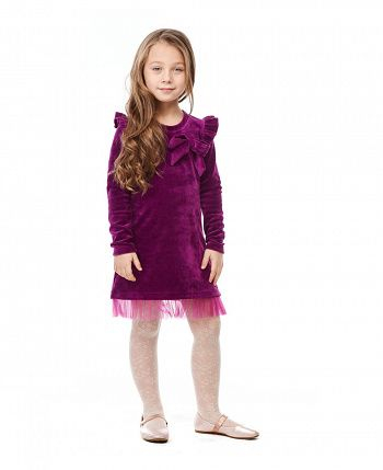Платье Велюр с фатином фиолетовое