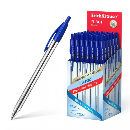Ручка шариковая автоматическая ErichKrause R-301 Classic Matic 1.0, цвет чернил синий за 5шт
