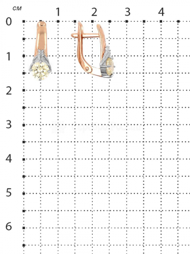Серьги из золочёного серебра с синтетическим бриллианитом цвета шампань и родированием 925 пробы 2-4035рз110