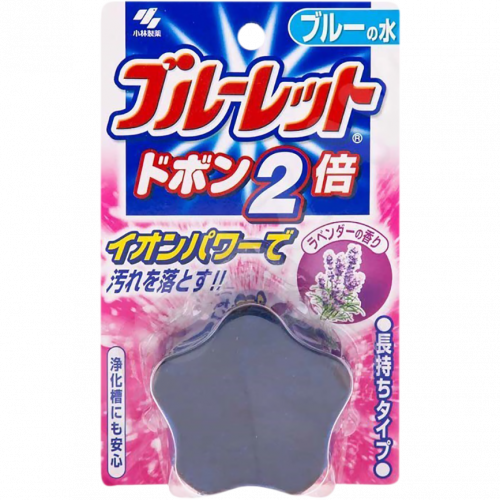 KOBAYASHI Bluelet Dobon Double Lavender Таблетка для бачка унитаза очищающая и дезодорирующая, с эффектом окрашивания воды, с ароматом лаванды, 120г. 1/48