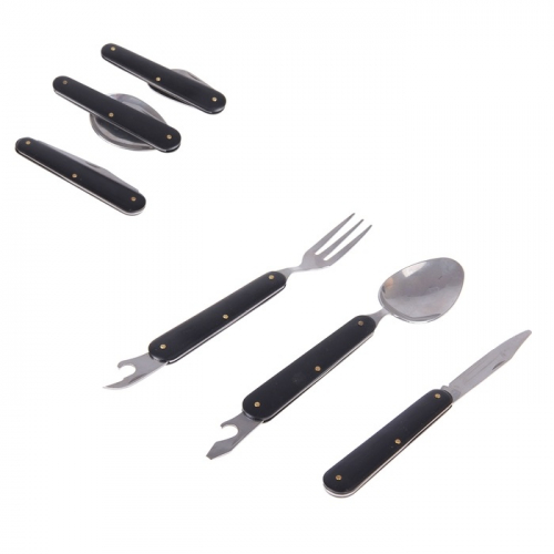 Набор для похода, складные ложка, вилка, нож, алюм. ручка, цв. черный (86-006)
