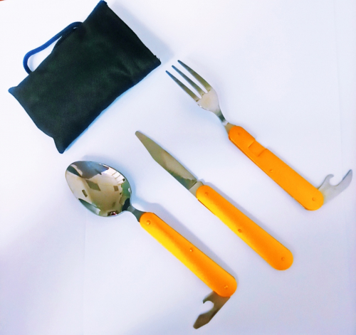 Набор для похода, складные ложка, вилка, нож, алюм. ручка, цв. черный (86-006)