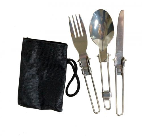 Набор для похода, складные ложка, вилка, нож, цв. серебро (86-011)