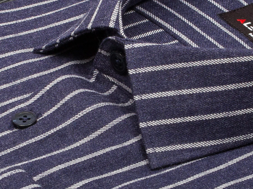Темно-синяя приталенная мужская рубашка Alessandro Milano 2020-185 в полоску