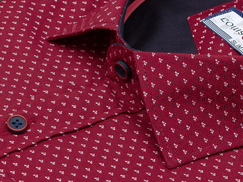 Бордовая приталенная мужская рубашка Louis Amava 5244-67 в узорах с длинными рукавами