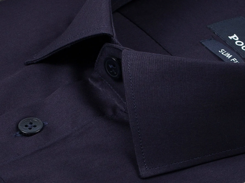 Темно-синяя приталенная мужская рубашка Poggino 5009-45 с длинным рукавом