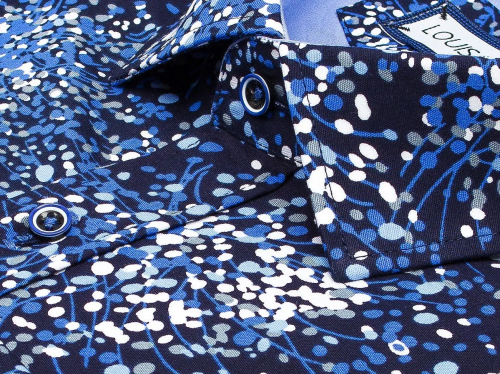Синяя приталенная мужская рубашка Louis Fabel 60235-80 в абстракции с длинными рукавами