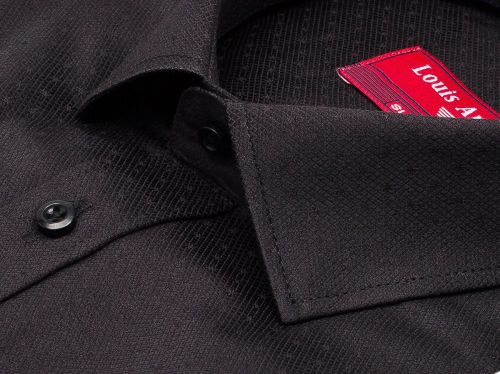 Черная приталенная мужская рубашка Louis Amava 8193-00 в горох с длинными рукавами