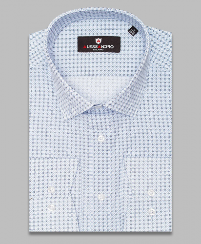 Голубая приталенная мужская рубашка Alessandro Milano 6001-02 в горошек с длинными рукавами