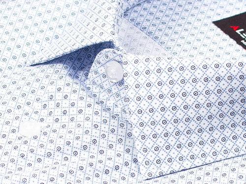 Голубая приталенная мужская рубашка Alessandro Milano 6001-02 в горошек с длинными рукавами