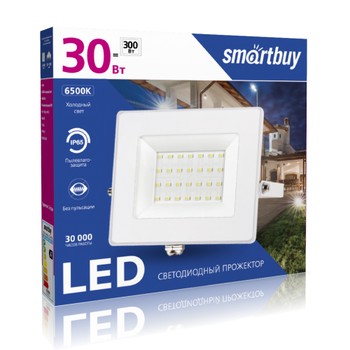 Прожектор светодиодный Smartbuy SBL-FLWhite-30-65K, 30Вт, 6500K, IP65 (холодный свет)