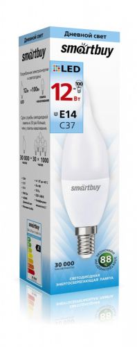 Лампа светодиодная SmartBuy C37 12Вт/4000К/E14 (свеча на ветру, матовая, нейтральный)