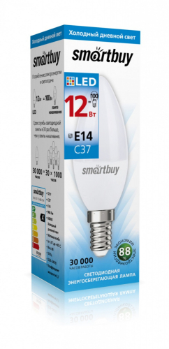 Лампа светодиодная SmartBuy C37 12Вт/6000К/E14 (холодный)