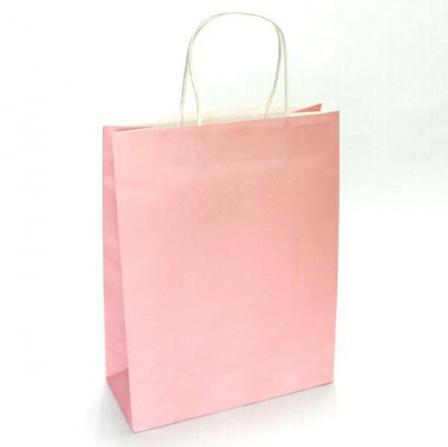 Подарочный крафт пакет с бумажной ручкой 25*31*11 см Розовый 12 шт/уп