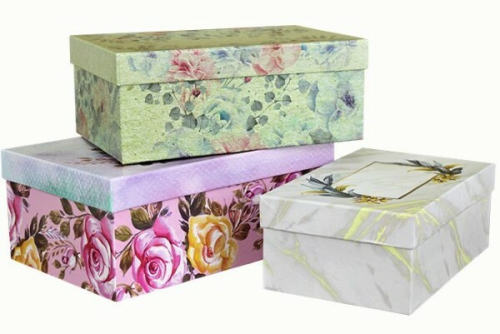 Набор подарочных коробок 3 в 1 прямоугольник 23*16*9.5 см Цветочный 531021цв