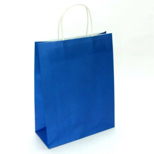 Подарочный крафт пакет с бумажной ручкой 25*31*11 см Синий 12 шт/уп