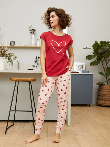 Комплект фуфайка (футболка), брюки жен Mia Cara SS21WJ328 French Kiss красный/сердечки р.54-56