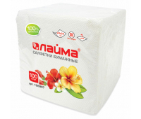 Салфетки бумажные 100 шт., 24х24 см, LAIMA/ЛАЙМА, белые, 100% целлюлоза, 126907