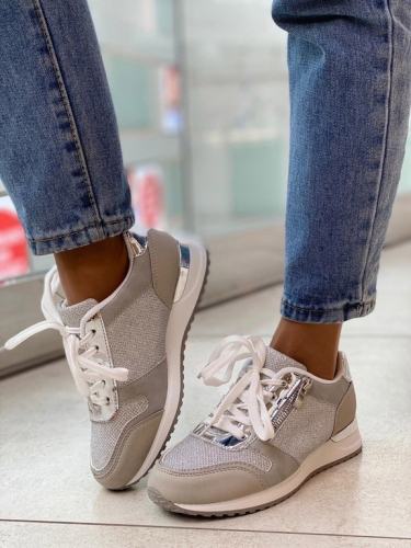 Кроссовки женские 1-1595 пастель серебро