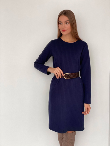 s3481 Лаконичное тёмно-синее платье-свитер