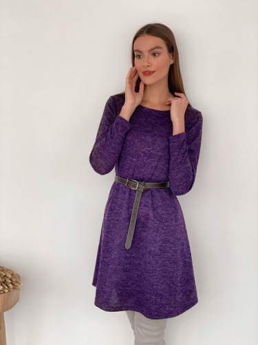 s3476 Платье-трапеция из мягкого трикотажа фиолетовое
