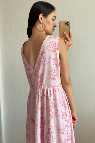 s1816 Платье с вырезом розовое