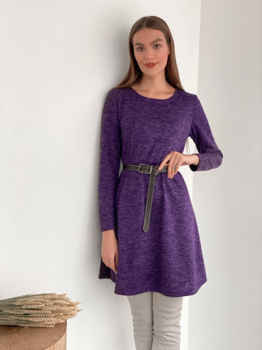 s3476 Платье-трапеция из мягкого трикотажа фиолетовое