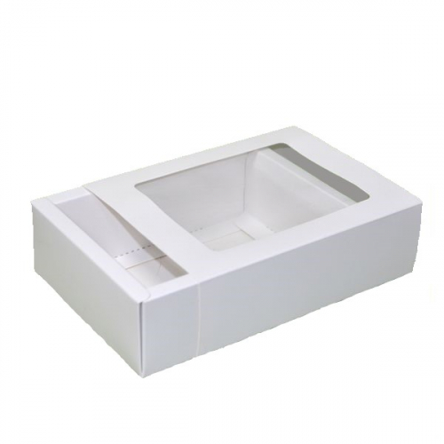 Коробка прямоугольная с окошком 14*11*5см выдвижная картон белая (1шт)