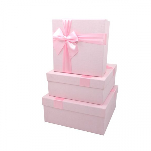 Набор коробок 3 в1 картон квадратный с бантом розовый