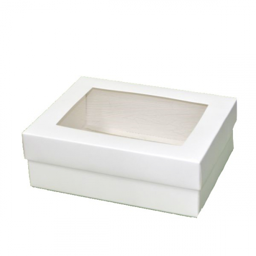 Коробка прямоугольная с окошком 22*17*8см картон белая (1шт)