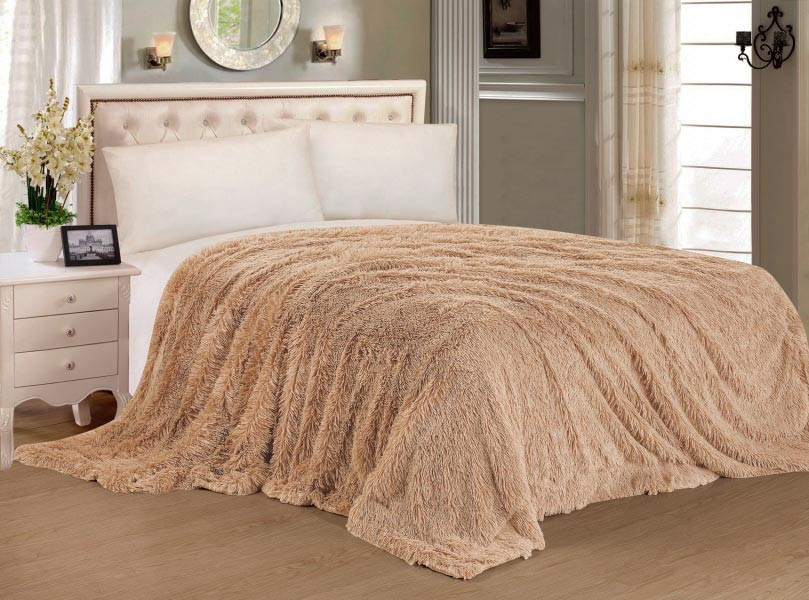 Меховой плед с длинным ворсом (Персиковый) PLMEX020