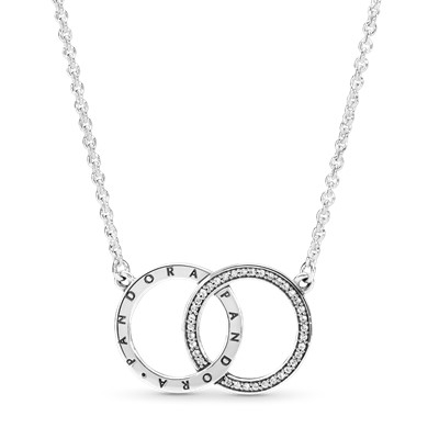 Entwined Circles Pandora Logo & Sparkle Collier Necklace 