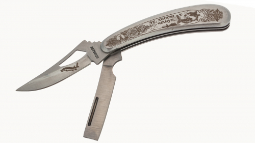 Коллекционный нож рыбака с гравировкой - складной из высококачественной стали с бритвой № 1057Г