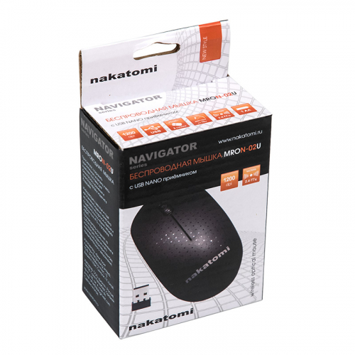 Мышь Nakatomi Navigator MRON-02U RF 2.4G, 6 кнопок+ролик прокрутки, USB, черная, беспроводная