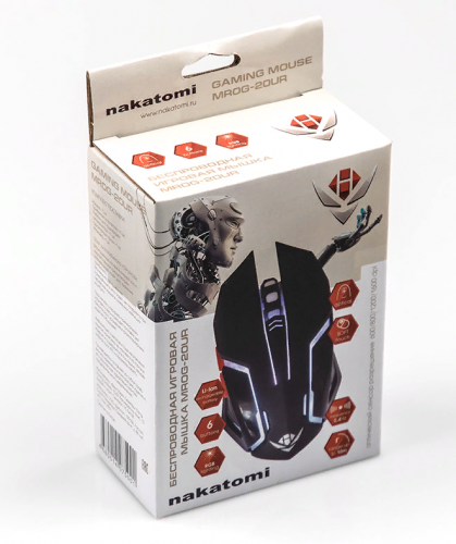 Мышь Nakatomi MROG-20UR Gaming- игровая, беспроводная, 6 кнопок+ ролик, 6-ти цветная подсветка, USB