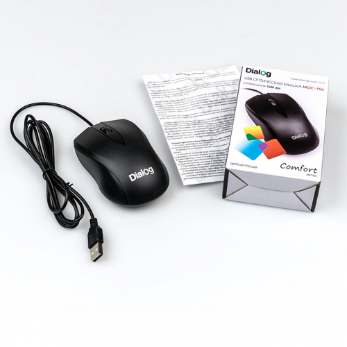 Мышь Dialog MOC-15U Comfort Optical - 3 кнопки + ролик прокрутки, USB