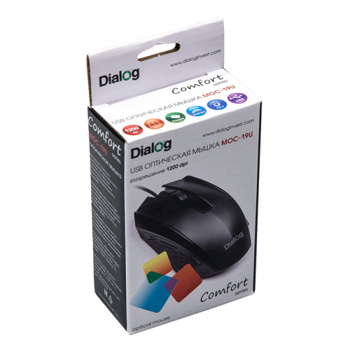 Мышь Dialog MOC-19U Comfort Optical - 3 кнопки + ролик прокрутки, USB