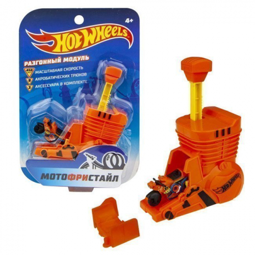 Hot Wheels Мотофристайл в компл.:инерц. мотобайк, турбо ускоритель, коннектор, 1 аксессуар Т16718