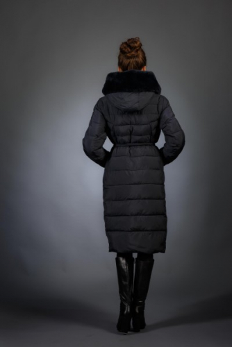 Женская куртка зимняя F9265 темно-синий натуральный мех