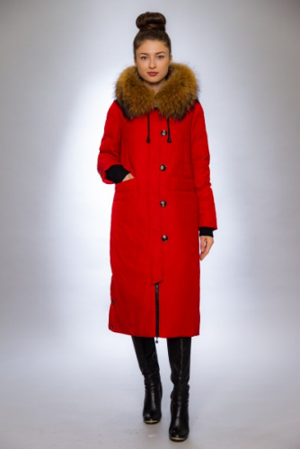 Женская куртка зимняя 19-208 красный натуральный мех