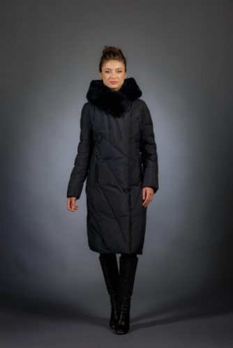 Женская куртка зимняя F9265 темно-синий натуральный мех