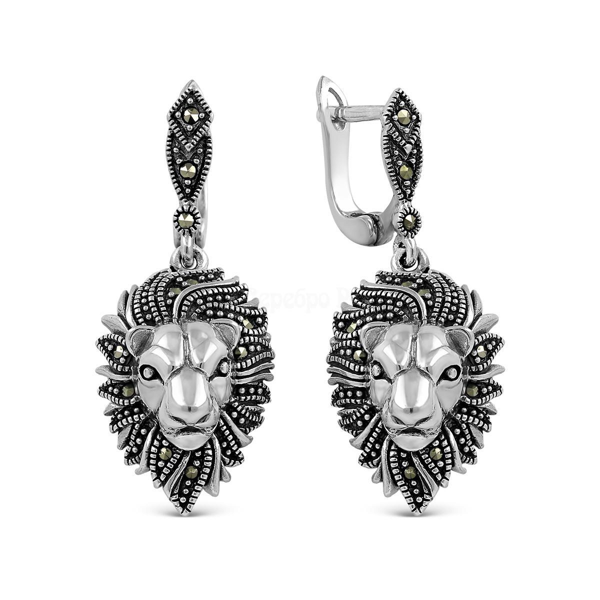 Серьги из серебра с марказитами и чернением 925 пробы HE1470