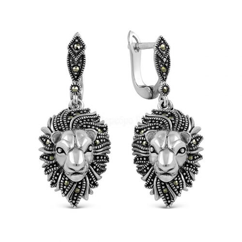 Серьги из серебра с марказитами и чернением 925 пробы HE1470
