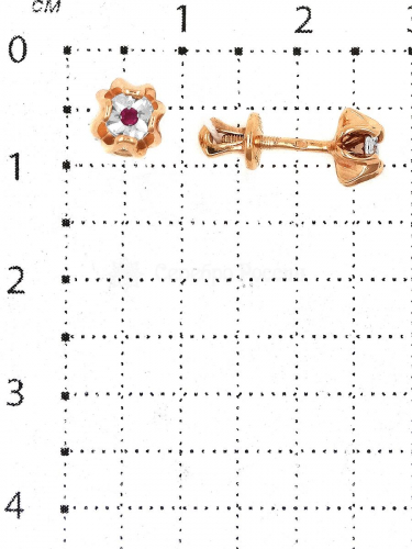 Серьги-пусеты из золочёного серебра с нат.рубином 925 пробы п6-584з415