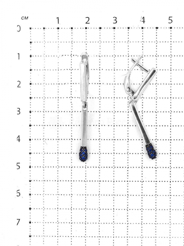 Серьги из серебра с синими фианитами родированные - Спички 925 пробы с-3151р208