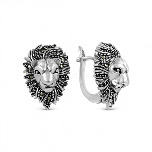 Серьги из серебра с марказитами и чернением 925 пробы HE1469