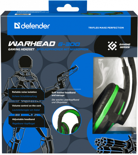 Гарнитура Defender HN-G300 Warhead игровая, 2.5м зеленая