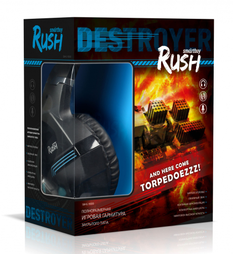 Гарнитура SmartBuy Rush Destroyer игровая, 50мм, гибкий микрофон, черно-синяя (SBHG-9000)